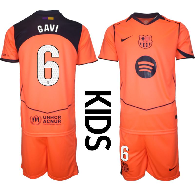Youth 2025-2026 Club Barcelona away orange #6 Soccer Jersey1